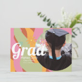 Groovy Afstuderen Foto Bold Invitation Kaart (Staand voorkant)