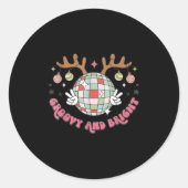 Groovy And Bright Merry Christmas Disco Ball Reind Ronde Sticker (Voorkant)
