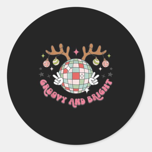 Groovy And Bright Merry Christmas Disco Ball Reind Ronde Sticker (Voorkant)