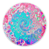 Groovy Aqua Blue en roze Abstract Retro Swirl Keramische Knop (Voorkant)