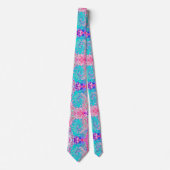 Groovy Aqua Blue en roze Abstract Retro Swirl Stropdas (Voorkant)