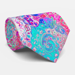 Groovy Aqua Blue en roze Abstract Retro Swirl Stropdas
