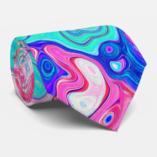 Groovy Aqua Blue en roze Abstract Retro Swirl Stropdas