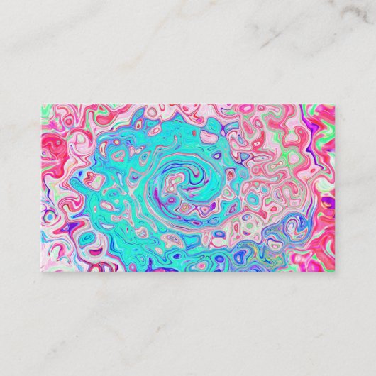 Groovy Aqua Blue en roze Abstract Retro Swirl Visitekaartje (Voorkant)