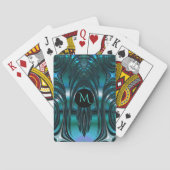 Groovy Art Deco Blauwgroen Fringel Fractal met Mon Pokerkaarten (Achterkant)