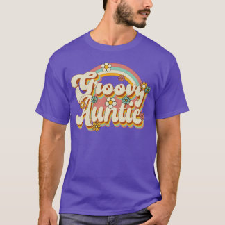 Groovy Auntie Retro 70s Rainbow and Flowers girl T-shirt