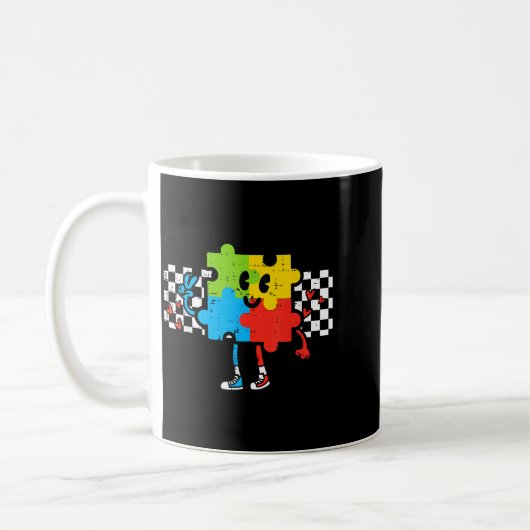 Groovy Autisme Bewustzijn Puzzel Retro Mannen Vrou Koffiemok (Links)