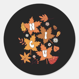 Groovy Autumn NICU Verpleegster Maple Leaf Herfst Ronde Sticker
