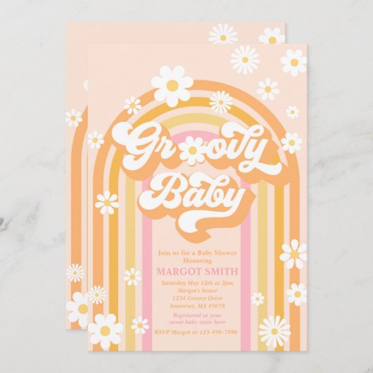 Groovy Baby Boho Daisy Rainbow Baby shower Kaart (Voorkant / Achterkant)