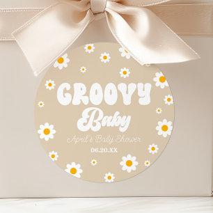 Groovy Baby Daisy Bloemen Bloemen Tan Baby shower Ronde Sticker