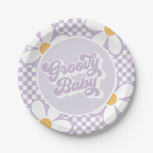 Groovy Baby Paarse Daisy Checker Papieren Bordje