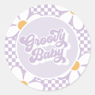 Groovy Baby Paarse Madeliefjes Checker Ronde Sticker