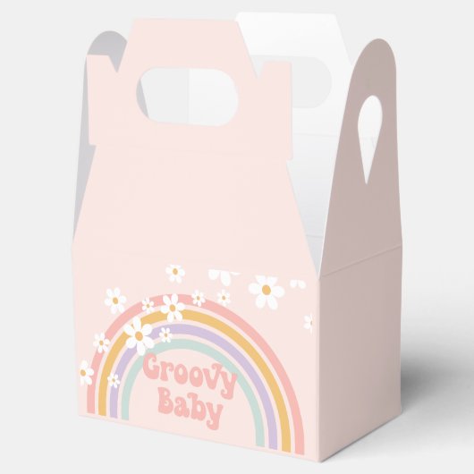 Groovy Baby Pastel Retro Rainbow met Daisies Bedankdoosjes (Geopend)