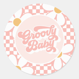 Groovy Baby Pink Check Daisy Ronde Sticker