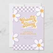 Groovy Baby Retro Check Paarse Margriet Kaart (Voorkant)