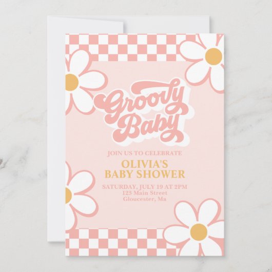Groovy Baby Retro Check Pink Daisy Kaart (Voorkant)