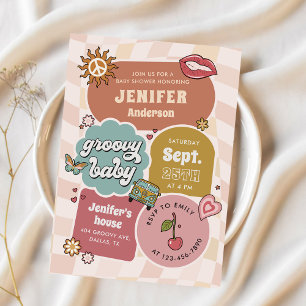 Groovy Baby Retro Daisy Baby shower Kaart