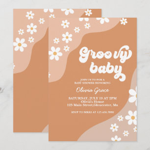 Groovy Baby Retro Daisy brown baby shower Kaart