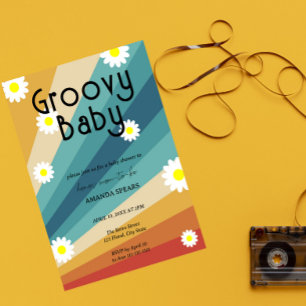Groovy Baby Retro Madeliefje Baby Shower Kaart