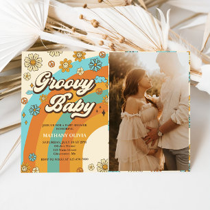 Groovy Baby Retro Rainbow Baby shower Party Foto Kaart
