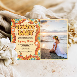 Groovy Baby Retro Rainbow Baby shower Party Foto Kaart
