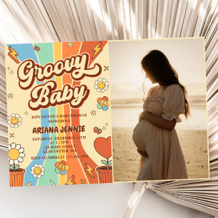 Groovy Baby Retro Rainbow Baby shower Party Foto Kaart