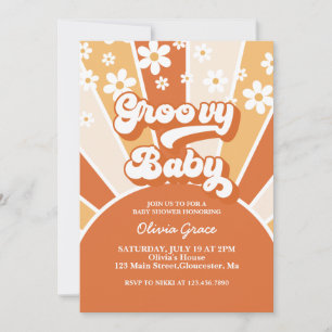 Groovy Baby Retro Sunshine Daisy Baby shower Kaart