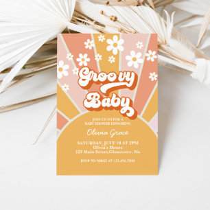 Groovy Baby Retro Sunshine Daisy Baby shower Kaart
