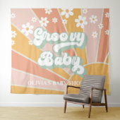 Groovy Baby Retro Sunshine Daisy Baby Shower Spand Wandkleed (In Situ (horizontaal))