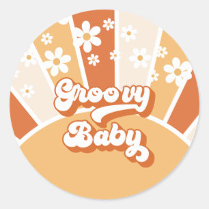 Groovy Baby Retro Sunshine Hippie Baby shower Ronde Sticker