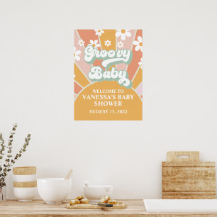 Groovy Baby Retro Zonneschijn Baby Shower Welkom Poster