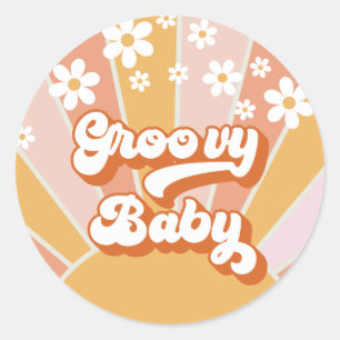 Groovy Baby Retro Zonneschijn Hippie Baby Shower Ronde Sticker