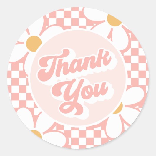 Groovy Baby Roze Check Daisy bedankt Ronde Sticker (Voorkant)