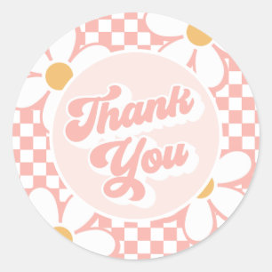 Groovy Baby Roze Geruite Madelief dank je Ronde Sticker