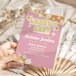 Groovy Baby shower, Boho Retro, 70's Vibe Kaart