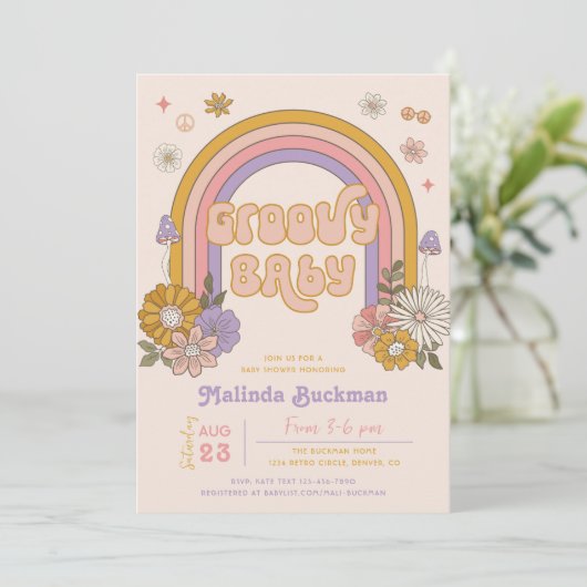 Groovy Baby shower Invitation | Groovy Baby Kaart (Staand voorkant)