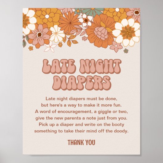 Groovy Baby Shower Late Night Luier Bord Poster (Voorkant)