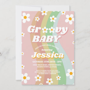 Groovy Baby shower Roze Meisjes Retro Regenboog ja Kaart