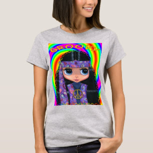 Groovy Big Eye Hippie Chick Girl Doll Cute T-shirt