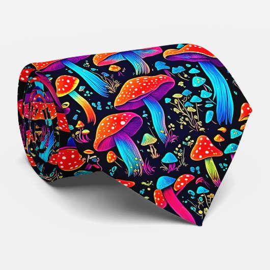 Groovy Bioluminescent Mushroom Retro Stropdas (Opgerold)