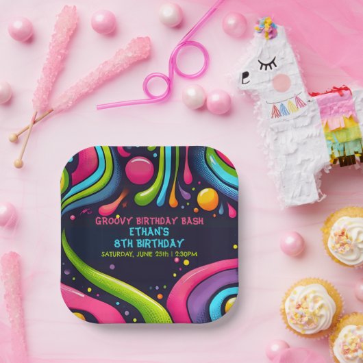 Groovy Birthday Bash Papieren Bordje (Feest)