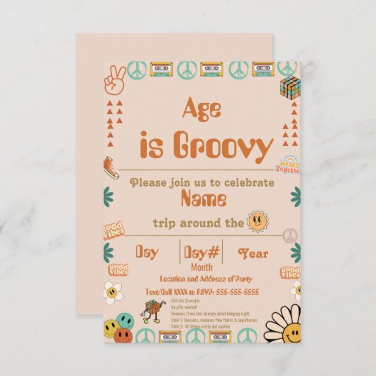 Groovy Birthday Uitnodiging (Voorkant / Achterkant)