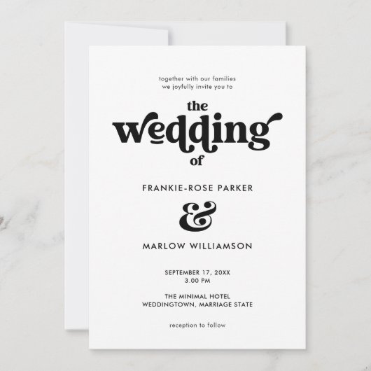 Groovy Black White Retro Typography Wedding Kaart (Voorkant)