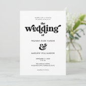 Groovy Black White Retro Typography Wedding Kaart (Staand voorkant)
