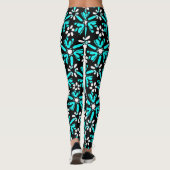 Groovy Blauw Batik Bloempatroon Leggings (Achterkant)