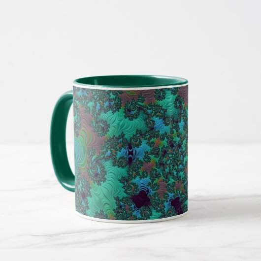 Groovy Blauwgroen en Plum Fractal Abstract Art Mok (Voorkant links)
