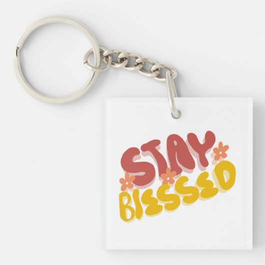 Groovy Blessed Hand Lettering Flower Sleutelhanger (voorkant)