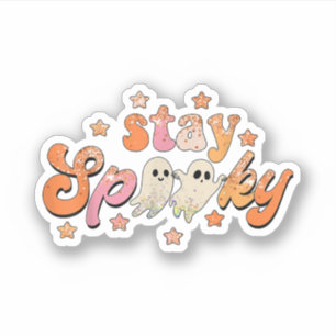 Groovy Blijf Spooky Vibes Retro Floral Ghost Hippi Sticker