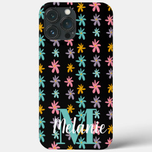 Groovy Bloem Zwart Patroon Naam iPhone 13 Pro Max Hoesje