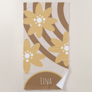 Groovy Bloemen Geel Bruin Naam  Strandhanddoek Strandlaken